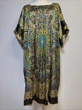 Anna Sui Silk Green Paisley Caftan Tunic Dress Size Large